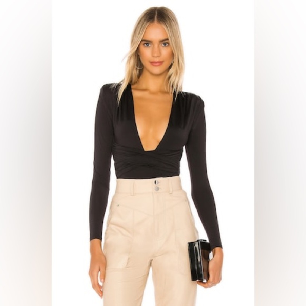 Lovers + Friends Anya Black Deep V-Neck Bodysuit Size Small EUC